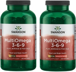 Swanson MultiOmega 3-6-9 - Non-GMO Flax, Borage & Fish Oil Capsules - Essential Fatty Acids Supporting Cardiovasculair Health & Brain Health - (220 Softgels, 2400mg Serving) 2 Flessen