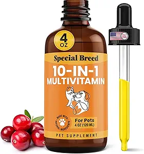 10-in-1 Liquid Multivitamine voor honden en katten, 2 Ounce Multi Vitamine Supplement, Vitamine voor honden, Vitaminen voor katten, met Glucosamine & Cranberry, 2 oz