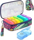 Weekly pil Organizer 7 Dag 2 keer per dag met Maple-Leaf bedrukte tas, AMOOS AM PM pil houder met lichtdichte canvas zak, BPA-vrije grote pil doos voor vitamine, supplement, medicatie, visolie