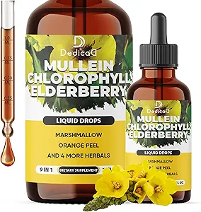 9in1 Biologische Mullein druppels voor de longen - Mullein Leaf Extract met Chlorofyl & 7 More Supplement - Long & Respiratory Health Ondersteuning van Tinctuur, Olie - 2 fl oz