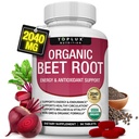 Toplux Organic Beet Root Powder Tablets - 2040mg Natural Nitric Oxide Beets to Support, Energy, Black Pepper Better Absorption, Non-GMO, for Men Women, 90 Tablets
