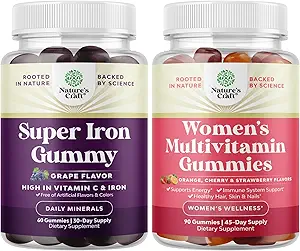 Bundel van extra sterkte ijzer Gummies voor vrouwen en mannen met vitamine C voor hogere absorptie, en heerlijke dagelijkse multivitamine voor volwassenen Energie en immuniteit - Vitaminen voor de gezondheid en welzijn van vrouwen