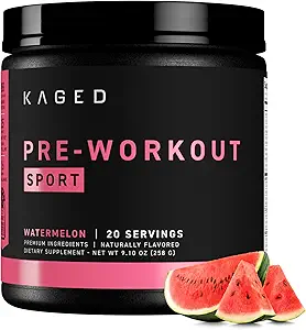 Kaged Sport Pre Workout Powder for Men & Women, Watermeloen, Sport Certified, 188mg Cafeïne, Nitric Oxide Supplement, Beta Alanine for Energy, Weightlifting, Cardio Endurance & Strength, 20 porties