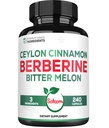Berberine 1500 mg supplement met biologische Ceylon kaneelbark & Bitter Melon - 240 Vegan Capsules for 80 Servings - Immune System, Heart Health, Body Management & Digestie Ondersteuning