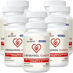 Ubichinol CoQ10-600mg-Softgel, Active Coq10 Ubichinol Supplement met Vitamine E & Omega 3, 6, 9, Hoge Absorptie-Co-enzym-Q10, Krachtige Antioxidant voor Energieproductie, Getest, 480 Tel.