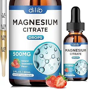 Magnesium Citrate Liquid Magnesium Drops Supplement 500mg-Support Stress Relief, Bot, Spier, Mood, Slaap-2 Fl Oz, Vegan, Aardbei smaak