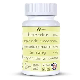 Ceylon Cinnamon Ginseng Berberine Turmeric Apple Cider Vinegar Chroom Zink N-Acetyl Cysteine Melk Thistle Cayenne Banaba Fenegriek Gymnema Sylvestre 20 in 1 Made in The USA - 90 Capsules