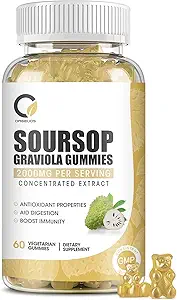 Soursop Graviola Gummies - Organic Soursop Leaves & Fruit Extract - Digestive Aid, Immune Support & Antioxidant Properties - Non-GMO, 60 Gummies