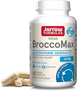 Jarrow Formulas BroccoMax Sulforaphane Generator 35mg w/Sulforaphane Glucosinolaat & Myrosinase, Dieetsupplement voor levergezondheidsondersteuning, 60 Vertraagde Release Veggie Caps, 30 Day Supply(pakket van 12)