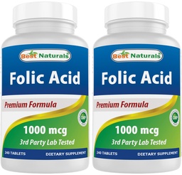 Best Naturals Foliumzuur 1000 mcg (vitamine B9), 240 tabletten (1000 mcg (verpakking 2))