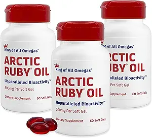 Arctic Ruby Oil - Omega 3 Supplement met Astaxanthine 2mg - Bevat essentiële vetzuren en antioxidanten - Ondersteunt hart, hersenen, ogen, huid, gewrichts- en immuungezondheid - 60 Softgels (3 Pack)