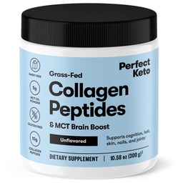 Perfect Keto Collageen Peptides Proteïne Poeder met MCT olie, Gehydrolyseerde Collageen, Type I & III Supplement, Glutenvrij, Gras Fed, Low Carb, Keto Coffee Creamer, Collageen voor vrouwen en mannen, Unflavored