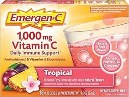 Emergen-C 1000mg Vitamin C Powder, with Antioxidants, B Vitamins and Electrolytes, Vitamin C Supplements for Immune Support, Caffeine Free Fizzy Drink Mix, Tropical Flavor - 30 Count/1 Month Supply