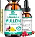 Mullein druppels voor longen, biologisch Mullein blad Extract w/Vlierbessen Echinacea druppels voor Lung Health Mullein blad Tinctuur Alcoholvrij - Long Detox voor Roker Sinus Immuniteit & Respiratory Ondersteuning