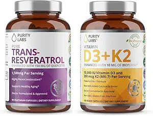Purity Labs Vitamine D3 K2 & Pure Trans-Resveratrol Supplement