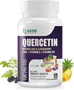 Quercetine met bromelaïne, quercetine 500 mg capsules, vitamine C & D3, zink en vlierbessen - Advanced Long Immune and Respiratory Support Supplement - 60 capsules