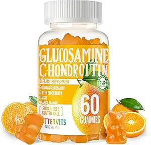 Glucosamine Chondroïtine Gummies met MSM & Vlierbes Extra sterkte - Gezamenlijke ondersteuning, Antioxidant Immuun Ondersteuning Supplement voor volwassenen, mannen & vrouwen.60 Oranje Gummies