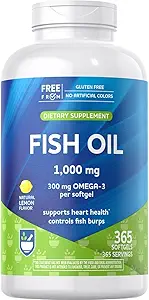 Rite Aid Visolie 1000mg, 365 Softgels - natuurlijke citroensmaak, met EPA en DHA, ondersteunt hart, hersenen en visie gezondheid