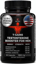 Anabole Booster & Muscle Builder, T-GAINS Testosteron Supplement voor mannen, TRT Test Booster & Estrogen Blocker, HGH Supplementen voor mannen - Tongkat Ali Fadogia Agrestis voor spiergroei, 120 Caps