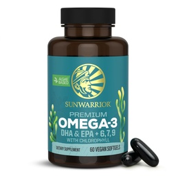 Sunwarrior Vegan Omega 3 DHA & EPA Supplement Algal Oil Voorkeursalternatief voor visolie Ondersteunt hersenooggewricht & hartgezondheid (60 telling)