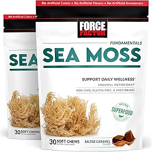 FORCE FACTOR Sea Moss Soft Chews, Support Immunity, Digestion, and Heart Health, Irish Sea Moss Superfood & Antioxidants Supplement, Non-GMO, Gluten-Free, Salted Caramel Flavor, 60 Soft Chews, 2-Pack