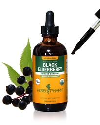 Herb Pharm Certified Organic Black Elderberry Liquid Extract Drops for Immune System Support, Alcohol-Free Glycerite, 4 Oz