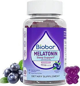 Natural Melatonin Gummy 10mg, Sleep Support Supplement Gummies Vegan Dietary with Vitamin B6 for Adult (Blueberry, 60 Count)