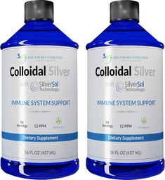 Colloïdale Silver Liquid - 12 PPM Premium Silver Solution, 60 MCG Per Serving, All Natural, Vegan Immune System Support, Ionic Silver Water Daily Mineral Supplement (2-16 Fl oz flessen)