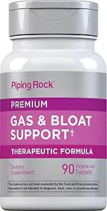 Piping Rock Bloat & Gas Support for Men & Women 90 Tablets Extra Sterkte pillen Supplement met enzymen, Kurkuma, Gember & meer Niet-GMO & Vegetarische Formule