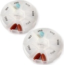 Deke Home - Round Portable Pill Box (2 Pack), Medicine Planner, Small 7 Day Weekly Travel Container, Medication, Vitamin Holder, Pillbox Organizer, Pill Dispenser, Daily Sorter & Reminder, BPA Free