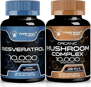 WELLNESS LABSRX Resveratrol Capsules 10,000mg - Mushroom Supplement Capsules