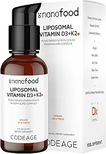 Codeage Liquid Vitamin D3 K2 Supplement, Liposomal Vitamin D Cholecalciferol, Menachinon MK-7, Liquid Vitamin K - Vegan & Non-GMO - No Sugar - 2 fl oz