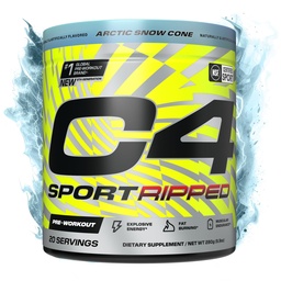 Cellucor C4 Ripped Sport Pre Workout Powder - NSF gecertificeerd voor Sport - 200mg Cafeïne + Cayenne Extract + Carnitine Tartrate + Beta-Alanine - Artic Snow Cone, 20 Servers