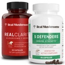 Real Paddestoelen RealClarity (60ct) en 5 Verdedigers (90ct) Capsules Bundel - Paddestoelensupplement voor geestelijke helderheid, focus en immuunsterkte - Veganistisch, niet-GMO, geverifieerde niveaus van Beta-Glucans