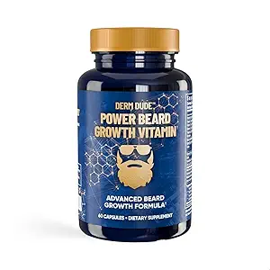 Derm Dude Power Baard Groei Vitaminen voor mannen met Biotin 10K MCG, Zink B12 Zag Palmetto & Keratine voor gezondere dikker Fuller & Sterker gezichtshaar Herstellen Haarbreuk & Thinning, 60 Capsules