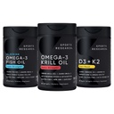 Sportonderzoek Antarctische Krillolie Omega 3 1000mg (dubbele sterkte) met Fosfolipiden, Choline & Astaxanthine, Triple Strength Omega 3 Visolie Enkel-Bron Wild Alaska Pollock 1250mg, Vitamine D3 K2