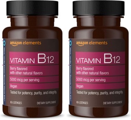 Elementen Vitamine B12 Methylcobalamine 5000 mcg - Normale Energie Productie en Metabolisme, Immuun Systeem Ondersteuning - 2 maanden Levering, Berry Flavored Lozenges, 65 Tellen (Pack of 2)