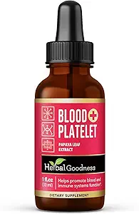 Kruidengoed Papaya Blad Bloedplaatjes Liquid Supplement - Liquid Tinctuur 1oz - Natuurlijke Bloedplaatjes Boost & Immune Support, Bone Marrow - Blood Cleanse Formula - Made in USA