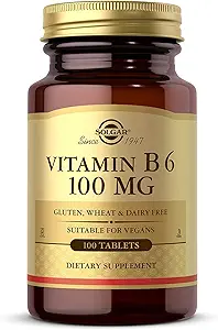 Solgar Vitamine B6 100 mg, 100 tabletten - Ondersteunt energiemetabolisme, hartgezondheid en gezond zenuwstelsel - B Complex Supplement - Veganistisch, glutenvrij, zuivelvrij, Kosjer - 100 porties