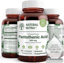 Natural Nutra Time Release Pantothenic Acid 500 mg, Vitamine B5 supplement helpt omlaag vet en koolhydraten, Metabolisme en energie, verbeteren spiergezondheid, 60 Vegetarische tabletten (3 Pack)