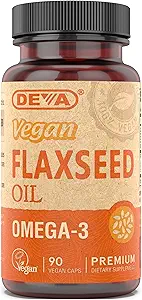 Deva Vegan Omega-3 Vlaszaadoliesupplement - 1000 MG per portie - Koudgeperst en niet geraffineerd - Visolie alternatief - met Omega-3 ALA - 90 capsules, 12-pack