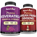 Nutrivein Premium Korean Panax Ginseng Supplement & Resveratrol Supplement Bundle: High-Absorption Resveratrol Capsules & Ginseng for Brain, Defenses, Repair, & Vitality