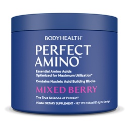 BodyHealth PerfectAmino Powder - BCAA en EAA Powder for Pre and Post Workout - Amino Acid Energy Drink for Men and Women to Support Lean Muscle and Recovery - Mixed Berry - 30 Servings