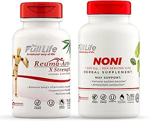 Full Life Reuma-Art X Sterkte en Noni Capsules - Kruidensupplement - Biologische Noni Fruit Extract - Kosher, Glutenvrij - 90 Veggie Capsules Elke
