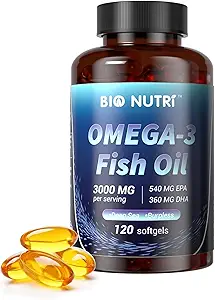 BIO NUTRI Visolie Omega 3 Supplementen - 3000mg Visolie met EPA DHA - Omega 3 Vetzuur Ondersteuning - 120 Softgels