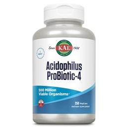 KAL Acidophilus ProBiotic-4, 500 Million CFUs, Four Probiotic Strains, Probiotics for Women and Men, Freeze Gedroogd, L. acidophilus, L. bulgaricus, S. thermophilus, B. bifidum, 250 Servers, 250 VegCaps