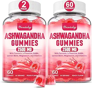 Ashwagandha Gummies 2500mg voor vrouwen & mannen: Ashwagandha supplement Gummy extra kracht met kurkuma, vitamine D3, L-Theanine, Magnesium - Gevulde Gummies, Aardbei smaak, Veganistisch, Non-GMO