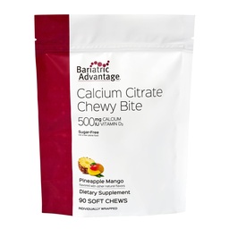 Bariatrische Voordeel Calcium citraat Chewy Bites 500 mg - Zeer absorbeerbaar & graafbaar - Vitamine D3 - gemakkelijk kauwbaar Calcium Supplement - Ananas Mango - 90 Tel.