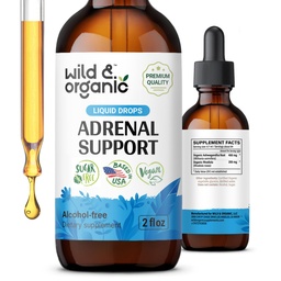 Wild & Organic Adrenal Support Tinture for Positive Outlook - Adrenal Complex with Ashwagandha, Rhodiola Rosea Root - 1-maand Supply - Vegan, No Sugar & Alcohol - 2 fl oz