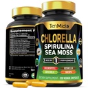 Chlorella Supplement voor mannen en vrouwen - 7in1 Formule met Spirulina, Sea Moss, Chlorofyl, Gotu Kola, Boswellia & Bacopa - Immune Support - Rijk in Nutriënt, Vitaminen - 120 Capsules